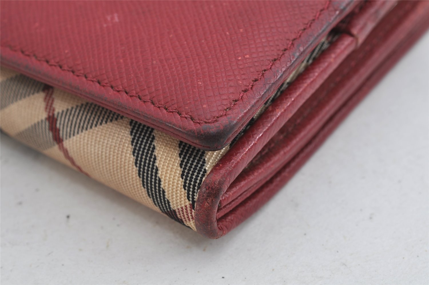 Authentic BURBERRY Nova Check Long Wallet Purse Nylon Leather Beige Red 9303J