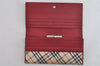 Authentic BURBERRY Nova Check Long Wallet Purse Nylon Leather Beige Red 9303J