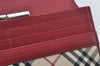 Authentic BURBERRY Nova Check Long Wallet Purse Nylon Leather Beige Red 9303J