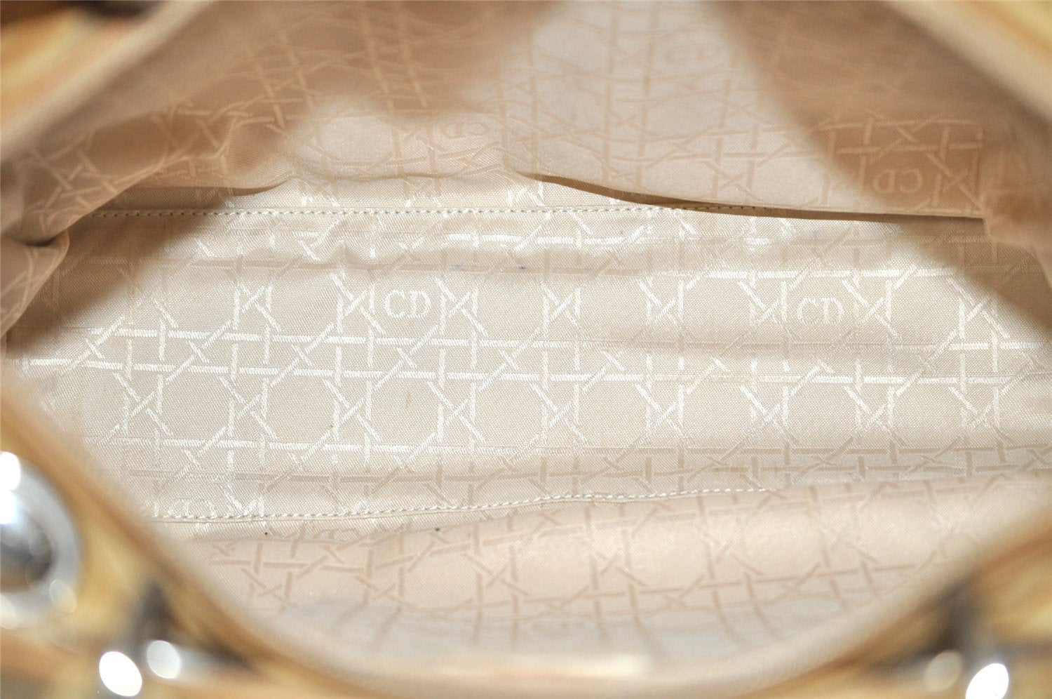 Auth Christian Dior Lady Dior Cannage Nylon Leather 2Way Hand Bag Beige 9305I