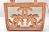 Authentic CHANEL Vinyl Enamel Triple Coco CC Logo Shoulder Tote Bag Beige 9309I