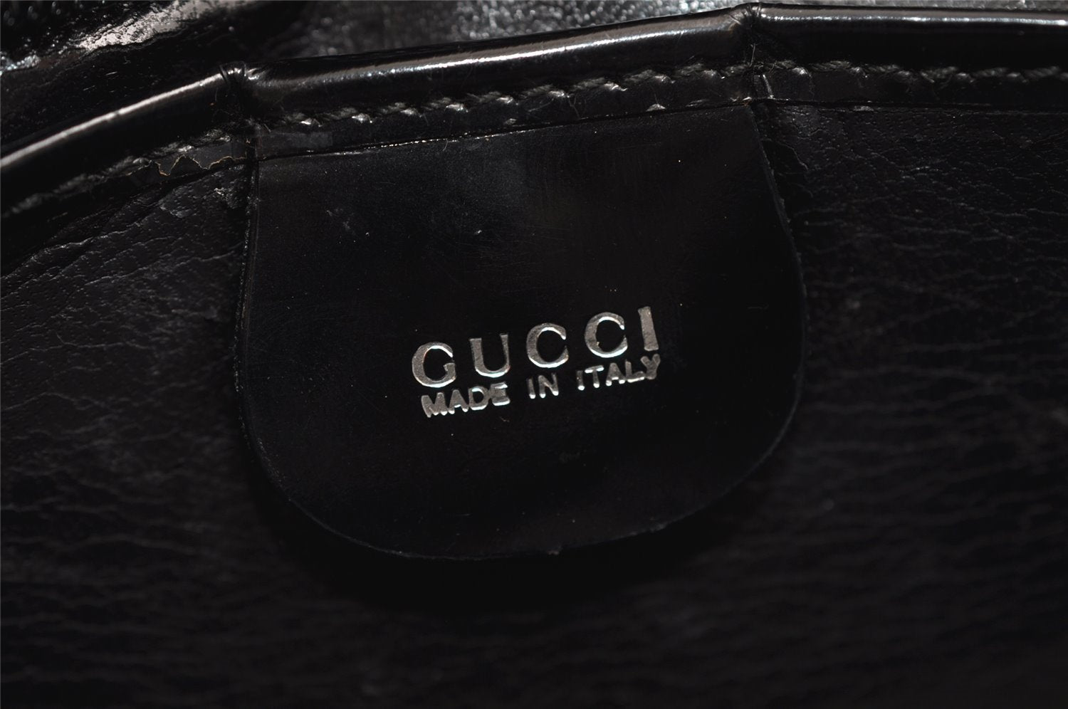 Authentic GUCCI Vintage Hand Bag Purse Enamel Black 9310J