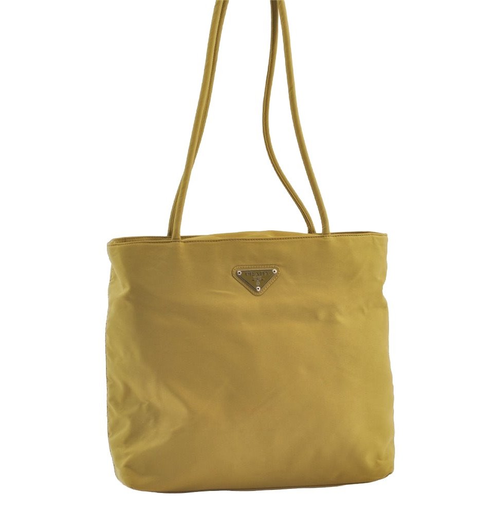 Authentic PRADA Vintage Nylon Tessuto Shoulder Tote Bag Purse Yellow 9312J