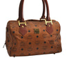 Authentic MCM Vintage Visetos Leather 2Way Hand Boston Bag Purse Brown 9313J