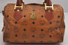 Authentic MCM Vintage Visetos Leather 2Way Hand Boston Bag Purse Brown 9313J