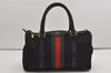 Authentic GUCCI Web Sherry Line Hand Boston Bag GG Canvas Leather Black 9315I