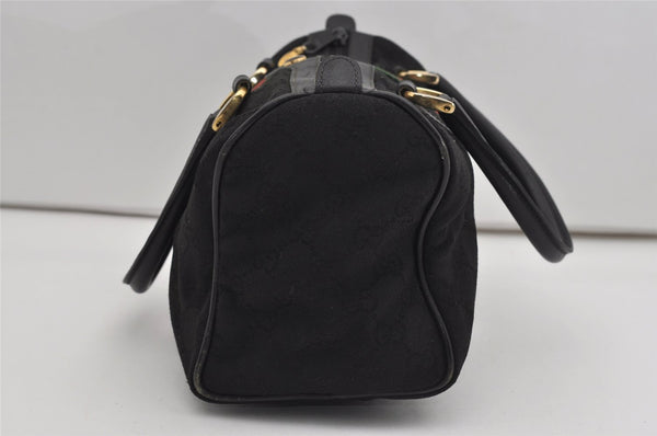 Authentic GUCCI Web Sherry Line Hand Boston Bag GG Canvas Leather Black 9315I