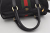 Authentic GUCCI Web Sherry Line Hand Boston Bag GG Canvas Leather Black 9315I