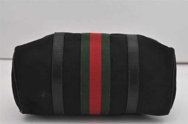 Authentic GUCCI Web Sherry Line Hand Boston Bag GG Canvas Leather Black 9315I
