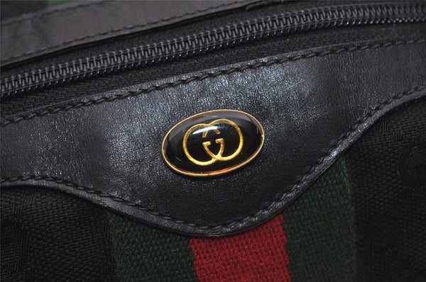 Authentic GUCCI Web Sherry Line Hand Boston Bag GG Canvas Leather Black 9315I