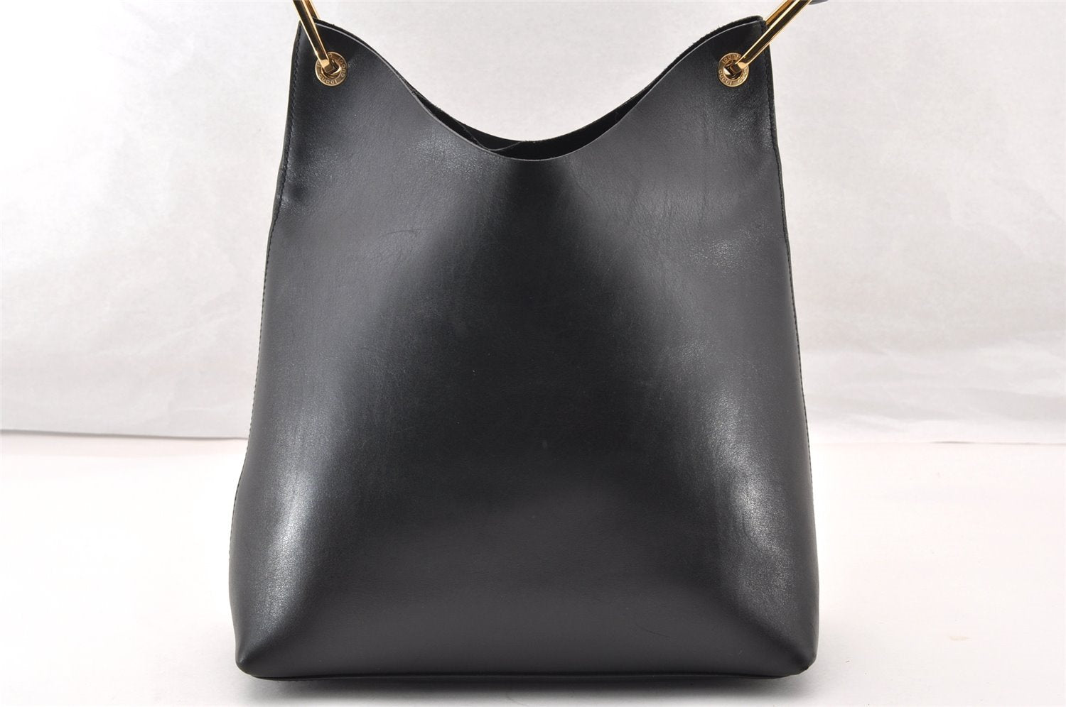 Authentic GUCCI Vintage Bamboo Shoulder Bag Purse Leather Black 9316I