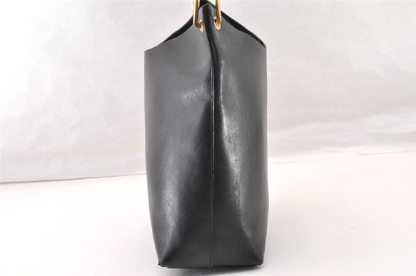 Authentic GUCCI Vintage Bamboo Shoulder Bag Purse Leather Black 9316I