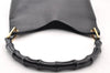 Authentic GUCCI Vintage Bamboo Shoulder Bag Purse Leather Black 9316I