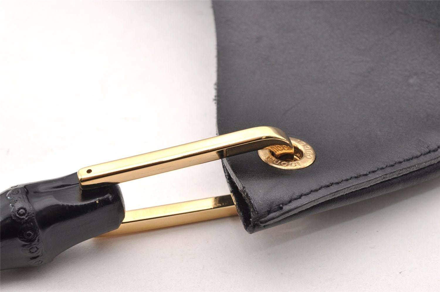 Authentic GUCCI Vintage Bamboo Shoulder Bag Purse Leather Black 9316I