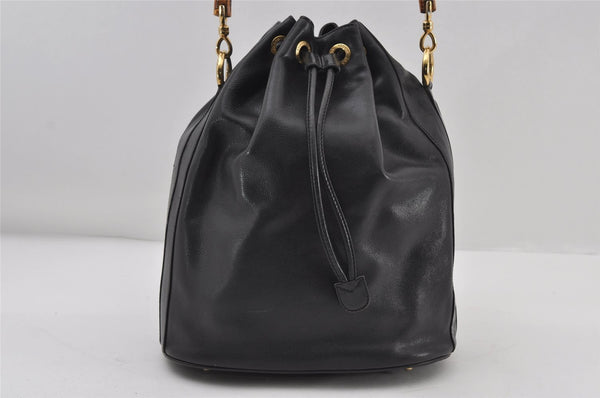 Authentic GUCCI Bamboo 2Way Shoulder Drawstring Bag Leather Black Junk 9319I