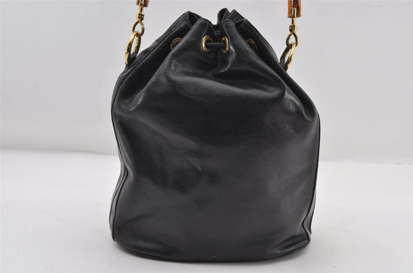 Authentic GUCCI Bamboo 2Way Shoulder Drawstring Bag Leather Black Junk 9319I