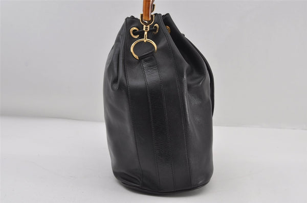 Authentic GUCCI Bamboo 2Way Shoulder Drawstring Bag Leather Black Junk 9319I