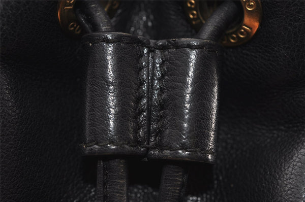 Authentic GUCCI Bamboo 2Way Shoulder Drawstring Bag Leather Black Junk 9319I