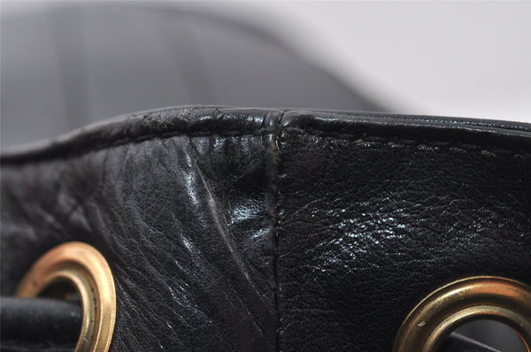 Authentic GUCCI Bamboo 2Way Shoulder Drawstring Bag Leather Black Junk 9319I