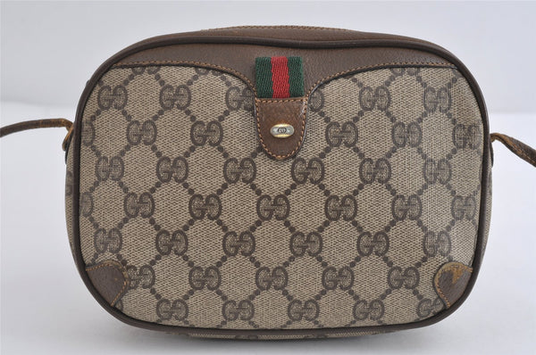 Authentic GUCCI Web Sherry Line Shoulder Bag GG PVC Leather Brown Junk 9322I