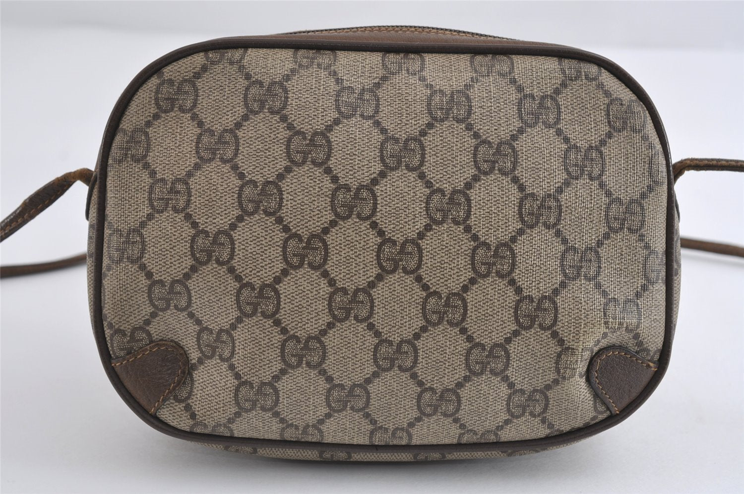 Authentic GUCCI Web Sherry Line Shoulder Bag GG PVC Leather Brown Junk 9322I