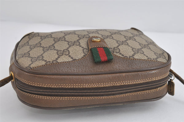 Authentic GUCCI Web Sherry Line Shoulder Bag GG PVC Leather Brown Junk 9322I