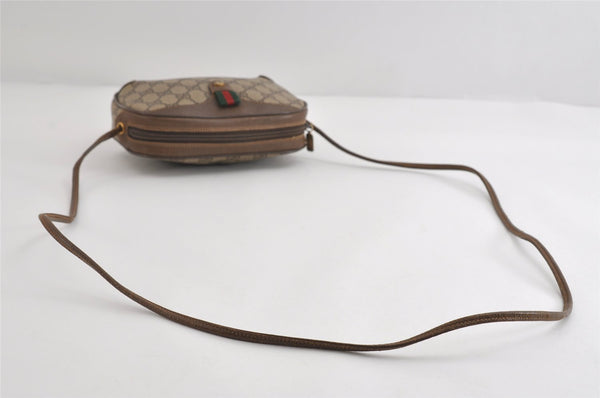 Authentic GUCCI Web Sherry Line Shoulder Bag GG PVC Leather Brown Junk 9322I