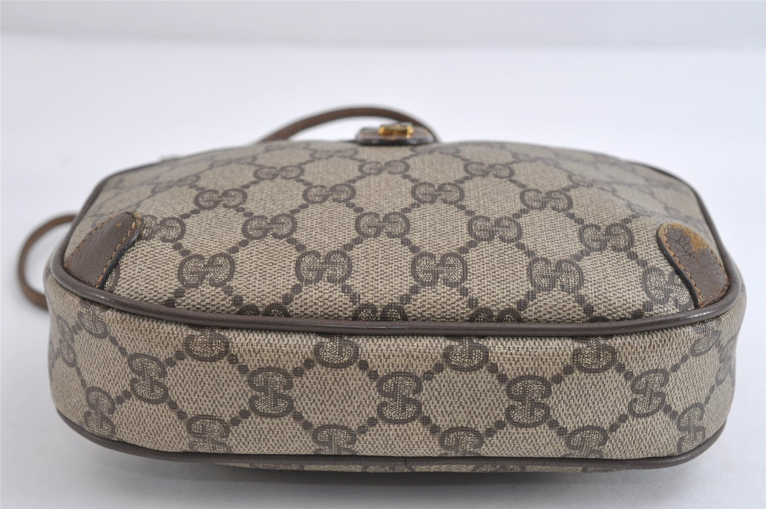 Authentic GUCCI Web Sherry Line Shoulder Bag GG PVC Leather Brown Junk 9322I