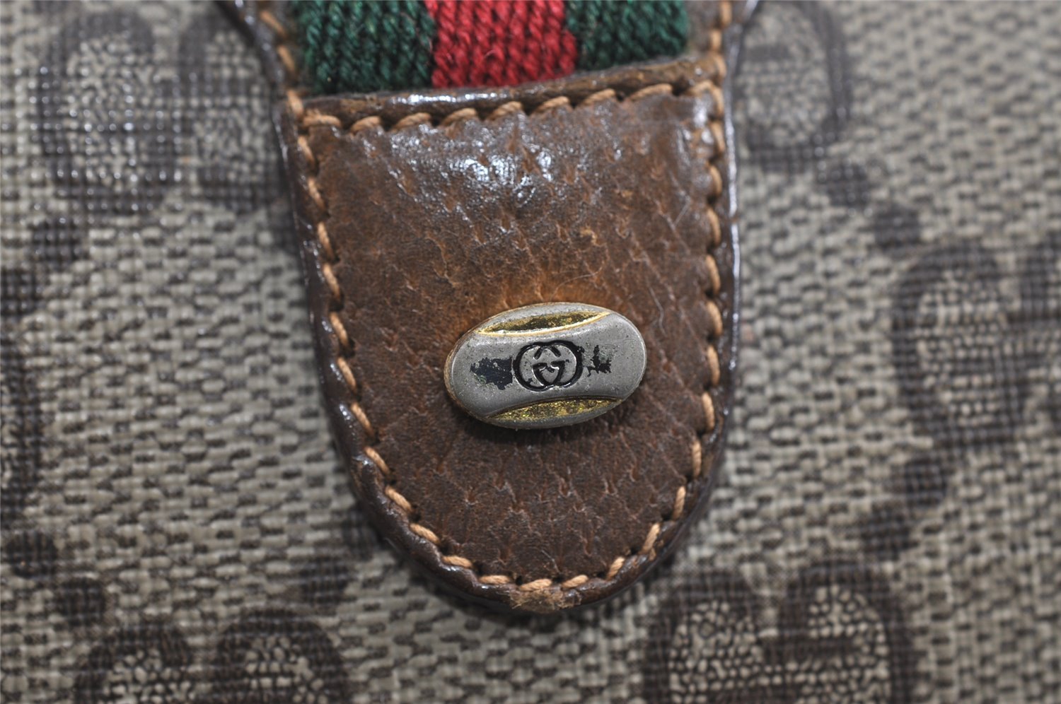 Authentic GUCCI Web Sherry Line Shoulder Bag GG PVC Leather Brown Junk 9322I