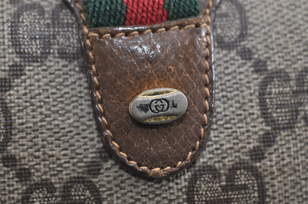 Authentic GUCCI Web Sherry Line Shoulder Bag GG PVC Leather Brown Junk 9322I
