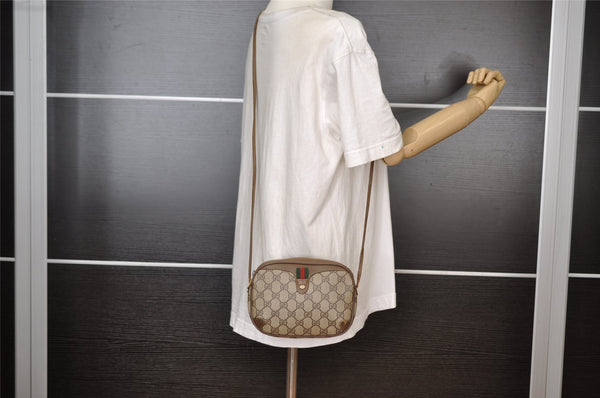 Authentic GUCCI Web Sherry Line Shoulder Bag GG PVC Leather Brown Junk 9322I