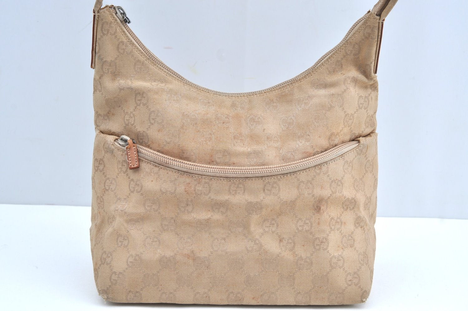 Authentic GUCCI Vintage Shoulder Hand Bag GG Canvas Leather 0013386 Beige 9325G