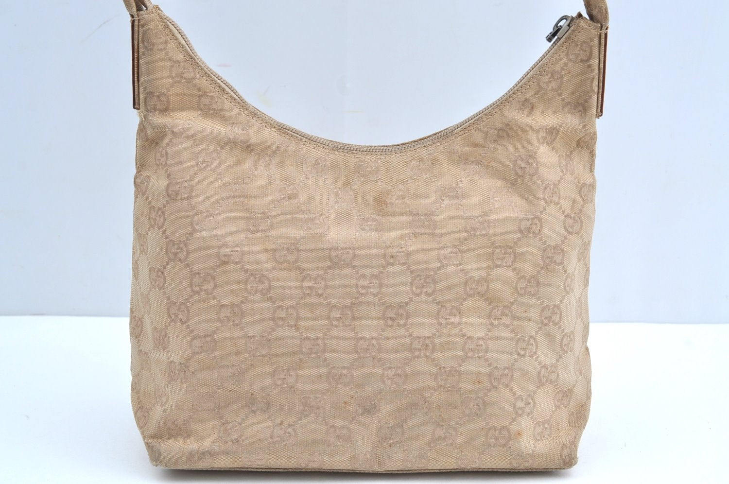 Authentic GUCCI Vintage Shoulder Hand Bag GG Canvas Leather 0013386 Beige 9325G