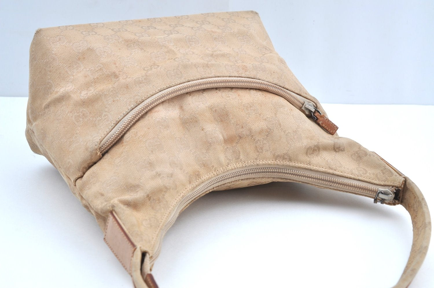 Authentic GUCCI Vintage Shoulder Hand Bag GG Canvas Leather 0013386 Beige 9325G