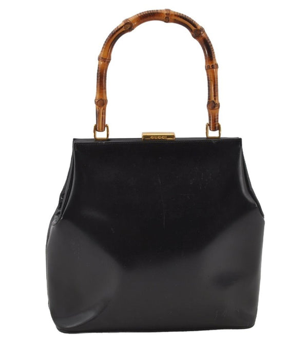 Authentic GUCCI Vintage Bamboo Shoulder Bag Purse Leather Black Junk 9325I
