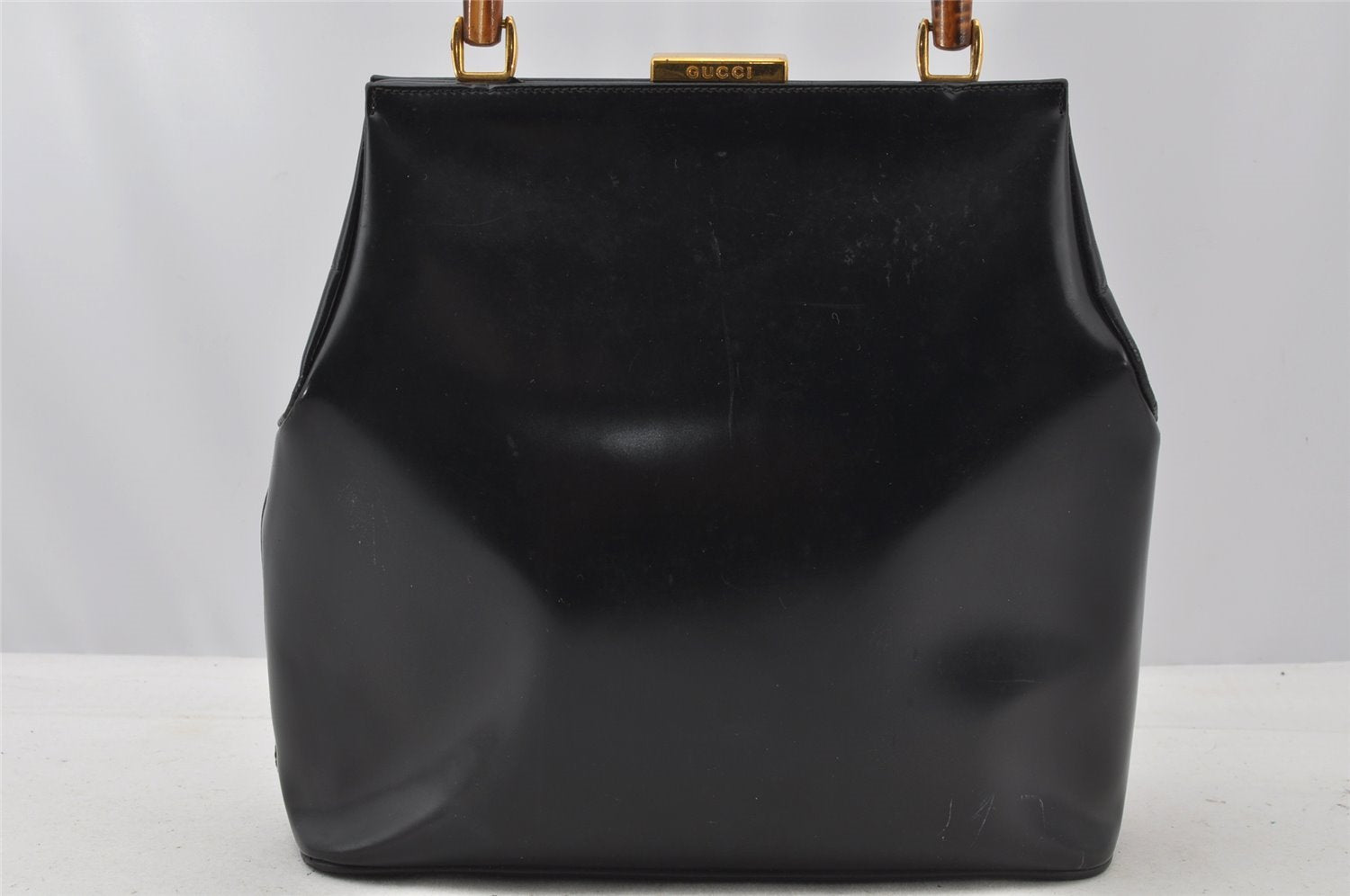 Authentic GUCCI Vintage Bamboo Shoulder Bag Purse Leather Black Junk 9325I