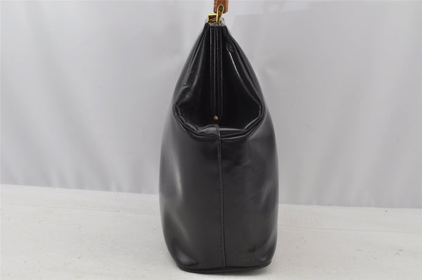 Authentic GUCCI Vintage Bamboo Shoulder Bag Purse Leather Black Junk 9325I