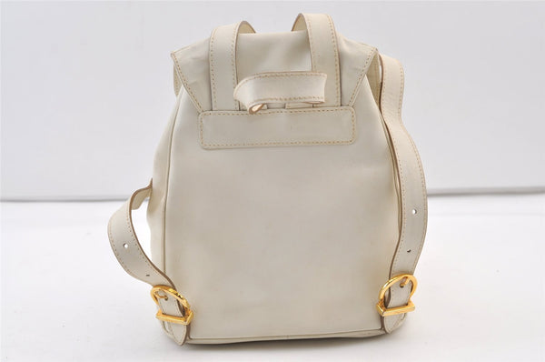 Authentic Salvatore Ferragamo Vintage Gancini Backpack Purse Leather White 9327J