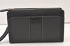 Authentic Burberrys Vintage Leather Clutch Hand Bag Purse Black 9328J