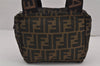 Authentic FENDI Vintage Zucca Hand Bag Purse Nylon Leather Brown 9329J