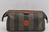 Authentic FENDI Vintage Pequin Pouch Purse PVC Leather Brown Black 9330J