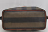 Authentic FENDI Vintage Pequin Pouch Purse PVC Leather Brown Black 9330J