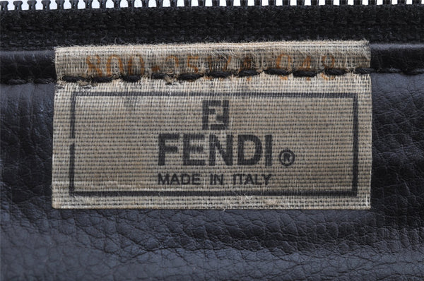 Authentic FENDI Vintage Pequin Pouch Purse PVC Leather Brown Black 9330J