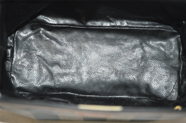 Authentic FENDI Vintage Pequin Pouch Purse PVC Leather Brown Black 9330J