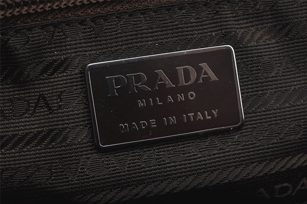 Authentic PRADA Stampa Cocco Leather Velour Hand Bag Purse B7593 Brown 9332J