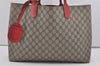 Authentic GUCCI Reversible Shoulder Tote Bag GG PVC Leather Brown Red Junk 9333I