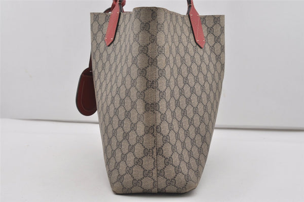 Authentic GUCCI Reversible Shoulder Tote Bag GG PVC Leather Brown Red Junk 9333I