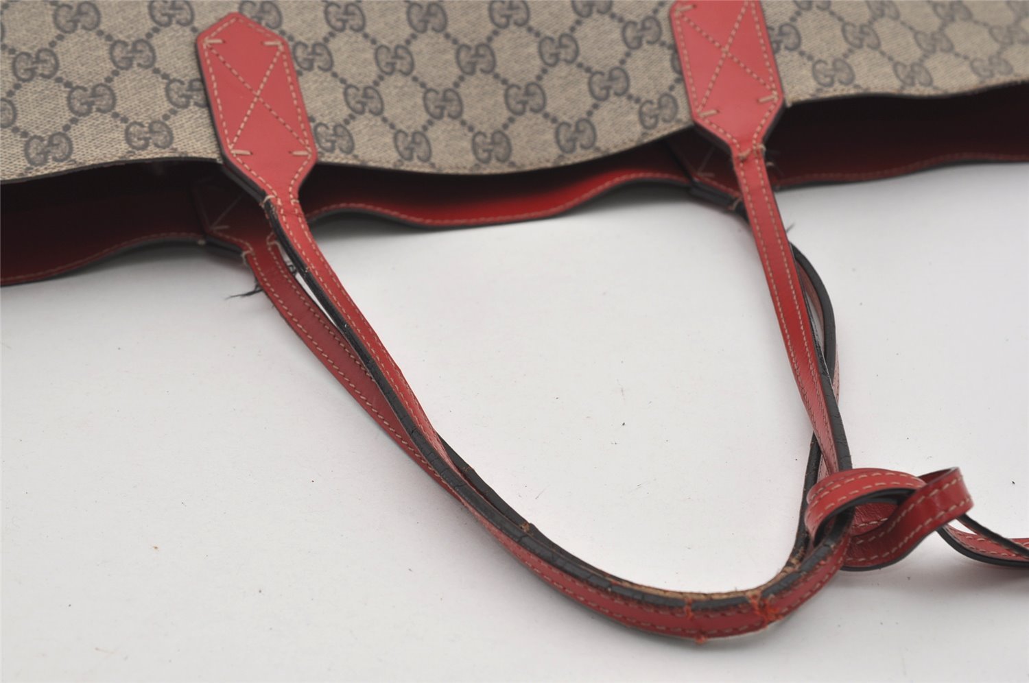 Authentic GUCCI Reversible Shoulder Tote Bag GG PVC Leather Brown Red Junk 9333I