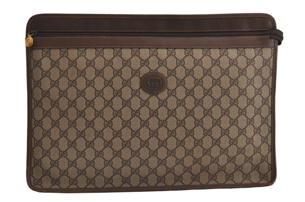 Authentic GUCCI Vintage Clutch Documents PC Case PVC Leather Brown 9337J