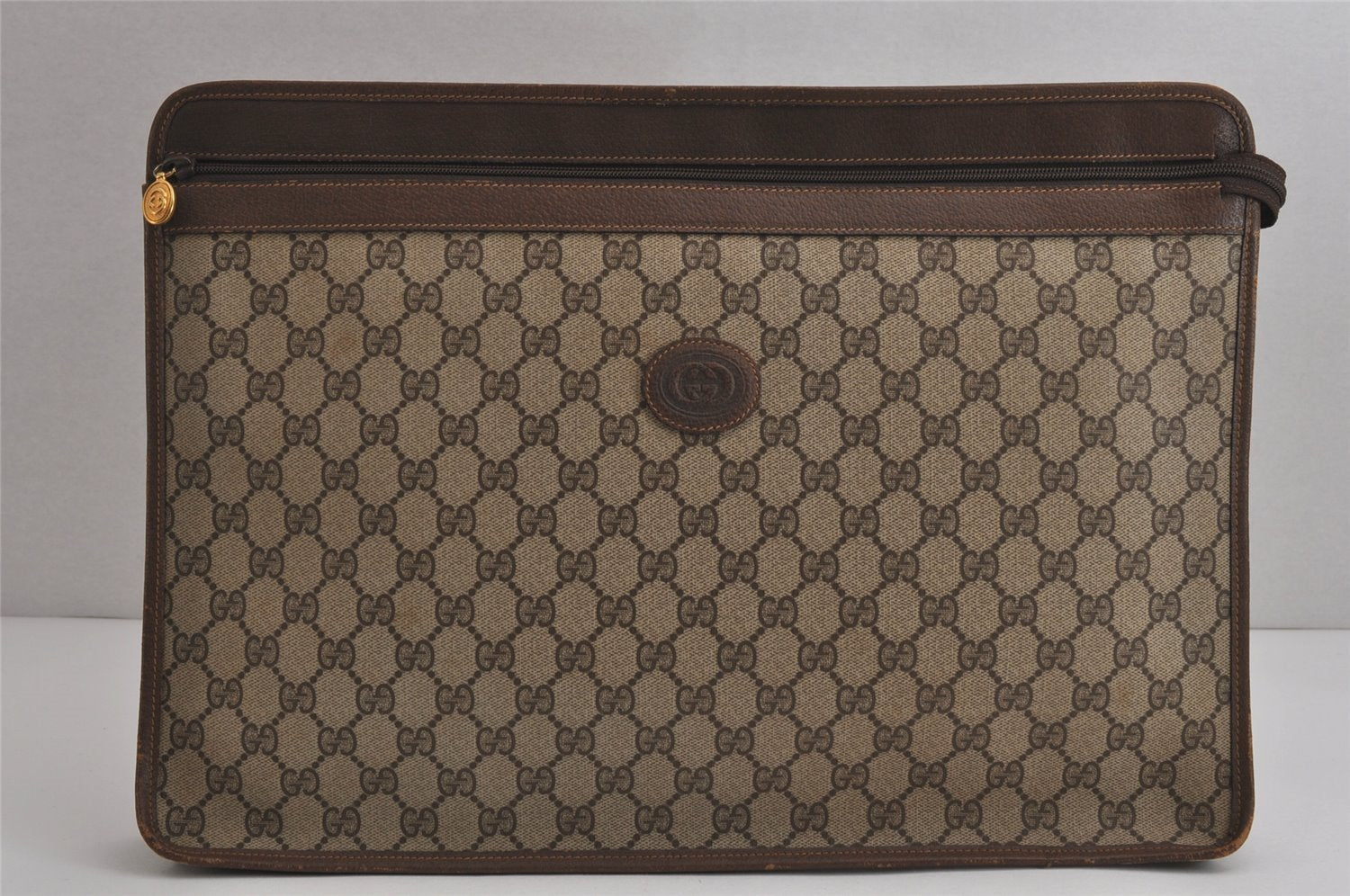 Authentic GUCCI Vintage Clutch Documents PC Case PVC Leather Brown 9337J